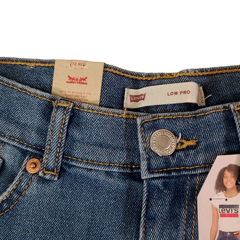 Levi's Girls Size 12R Blue Solid Low Pro Straight Cut Jeans Mid Rise NWT - Picture 4 of 14